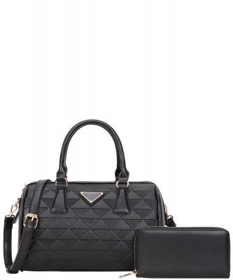 2in1 Monogram Handbag Boston Bag RR-9069W BLACK